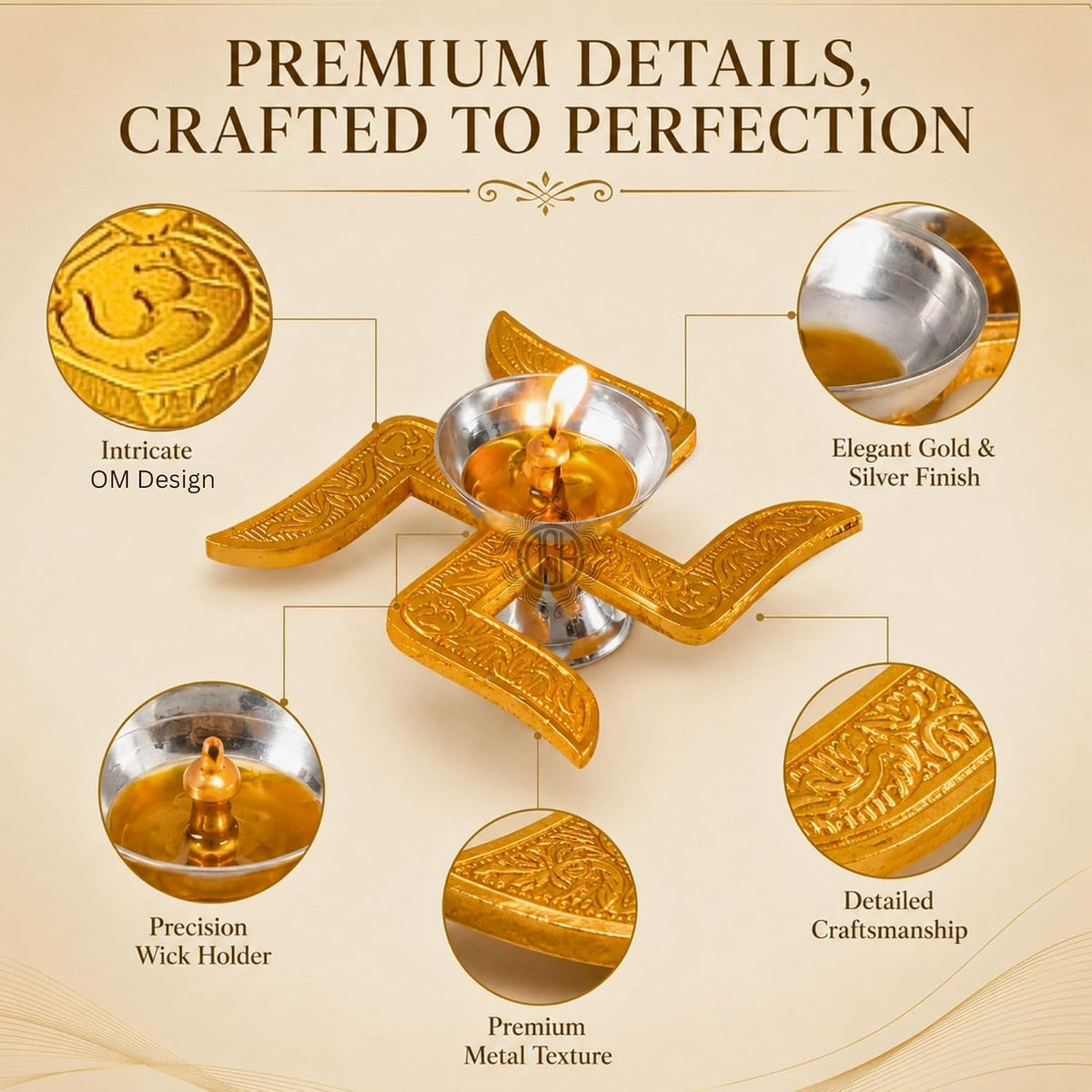 DSH Brass Diya Brass Swastik Diya Oil Diya with Velvet Box for Diwali,Temple,Office Puja and Return Gift.(DYA-SWASTIK)