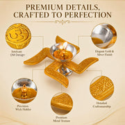 DSH Brass Diya Brass Swastik Diya Oil Diya with Velvet Box for Diwali,Temple,Office Puja and Return Gift.(DYA-SWASTIK)