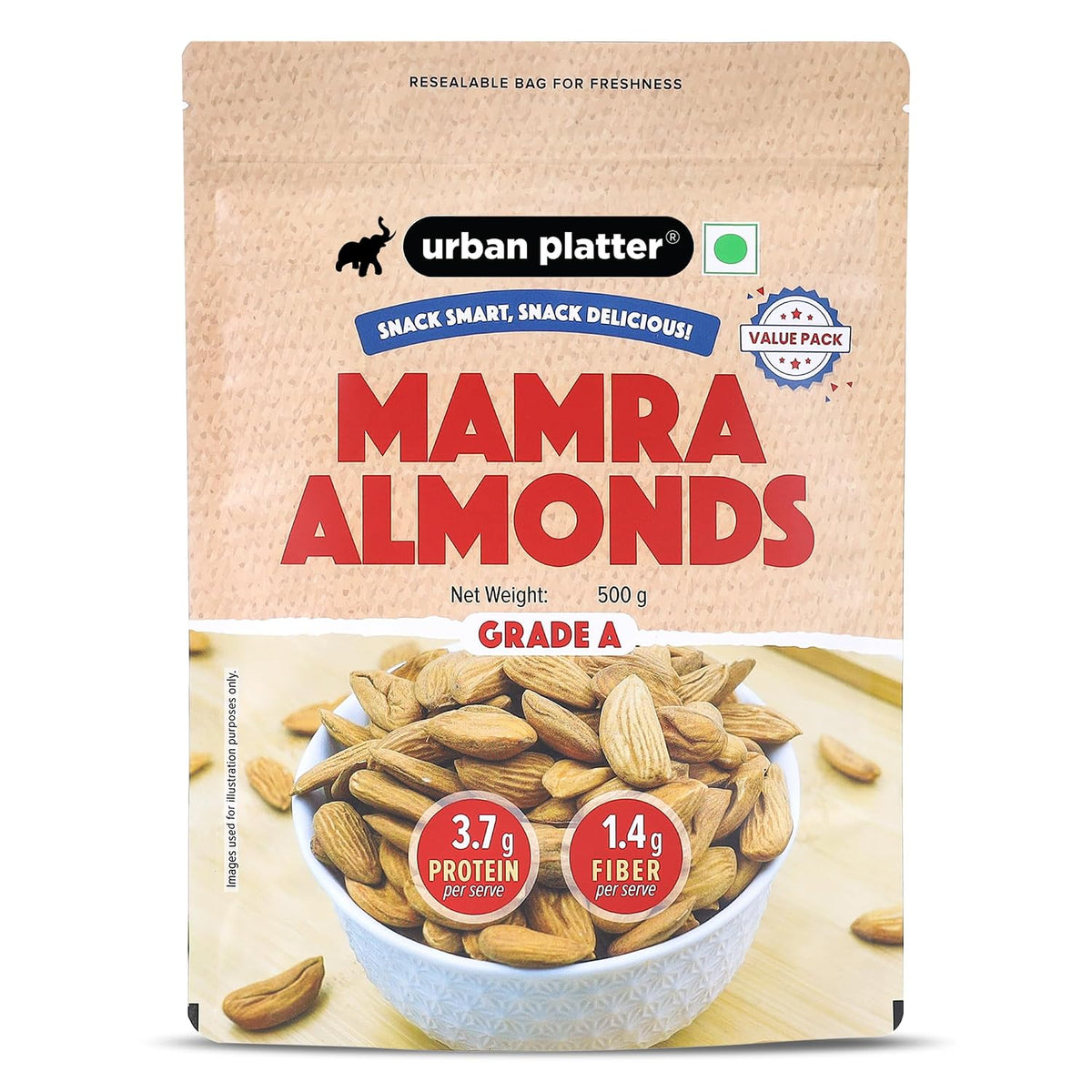 Urban Platter Mamra Almonds, 500g (Rich in Healthy Fats and Protein | Nutrient-Dense | Premium Almond Variety)