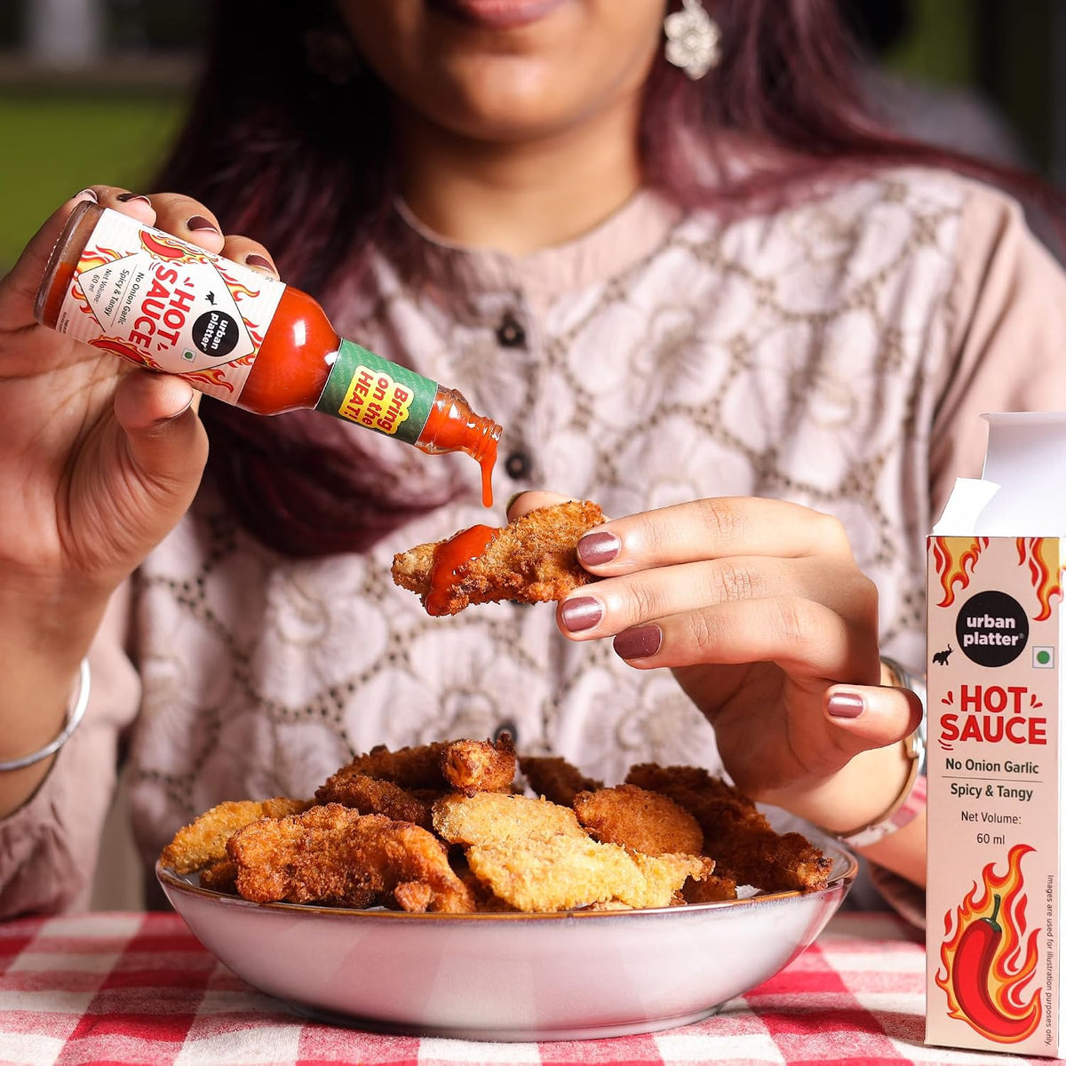 Urban Platter Hot Sauce, 60ml (Tangy & Balanced Chilli Heat, Made with Indian Chillies, No Onion, No Garlic, No Preservatives)