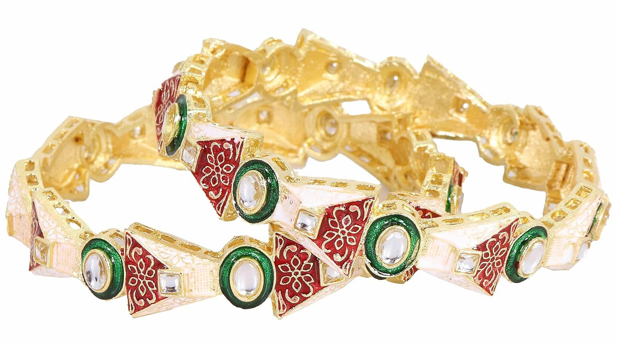 NMII Traditional Gold Plated Metal Meenakari Bangles Kada Set For Women & Girls with Kundan Stone | Women's Bangles | Premium Kada Set For Wedding, Party, Ocassion Fashion Jewellery- Set of 2