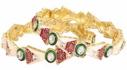 NMII Traditional Gold Plated Metal Meenakari Bangles Kada Set For Women & Girls with Kundan Stone | Women's Bangles | Premium Kada Set For Wedding, Party, Ocassion Fashion Jewellery- Set of 2