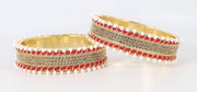 NMII Non-Precious Metal Base Metal Studded with Zircon Gemstone and linked with Pearl Chain Glossy Finished Kada/Bangle set for Women and Girls