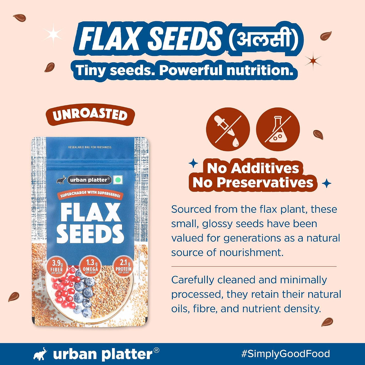Urban Platter Flax Seeds, 500g (Alsi | Heart-Healthy | Protein and Fiber Rich | Use in salads | After meal Digestive)