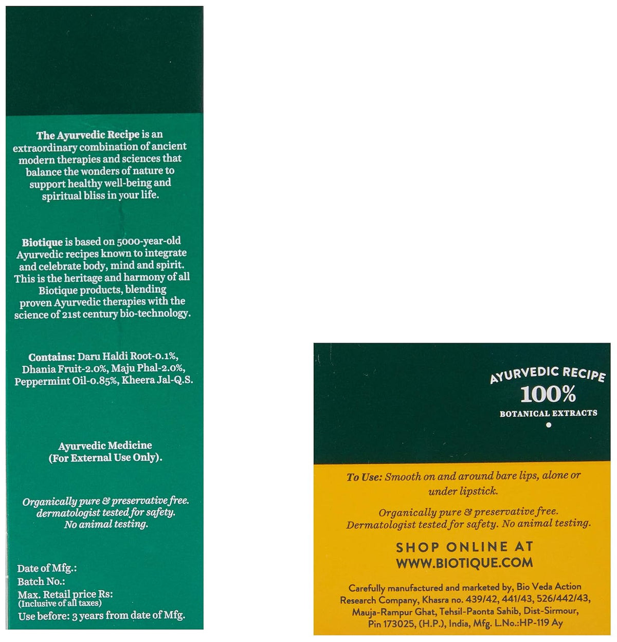 Biotique Bio Fruit Whitening Lip Balm, 12g and Biotique Bio Cucumber Pore Tightening Toner, 120ml (Pack of 2)