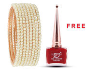 NMII Alloy Metal with Pearls Studded Traditional Bangles Set For Women and Girls