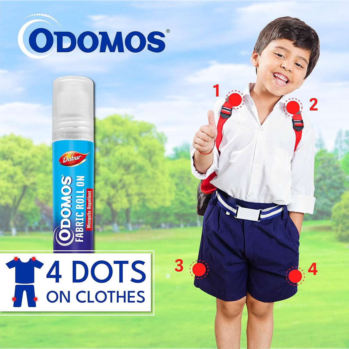 Dabur Odomos Mosquito Repellent Fabric Roll-On – 8 ml | DEET-Free | Herbal Protection for Kids & Adults | Up to 8 Hours Shield from Mosquitoes