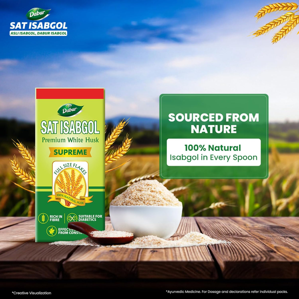 Dabur Sat Isabgol (Psyllium Husk) - 180g | Rich in Fiber | Provides Effective Relief from Constipation & Bloating | Promotes Bowel Health | Non-Habit Forming | 100% Ayurvedic