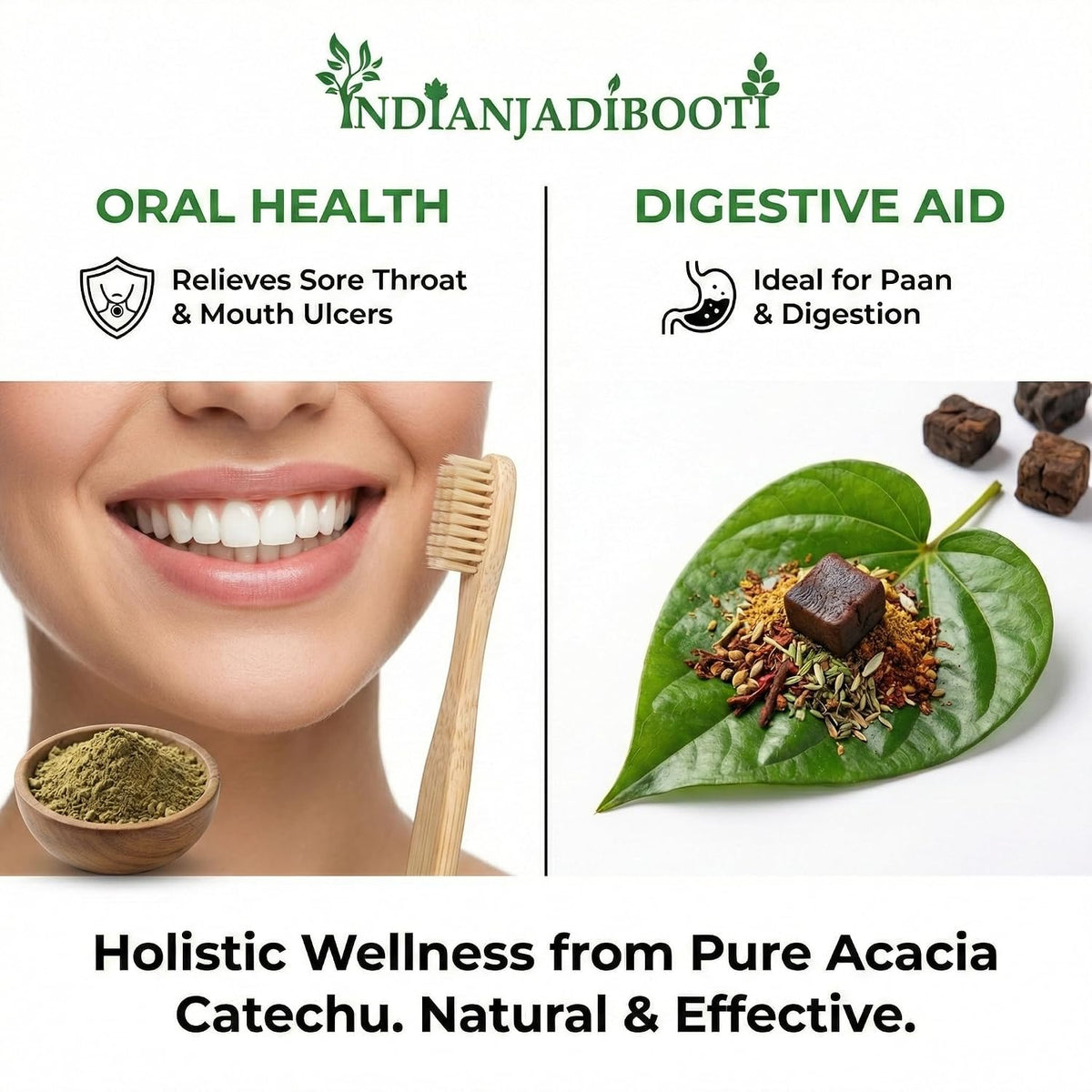 IndianJadiBooti Kala Kattha (50g Pack of 2) | Pure Black Cutch (Acacia Catechu) | Sabut Batti (Whole) | Edible Paan Katha for Throat Relief & Oral Hygiene | Khadir/Kaath | Natural Astringent