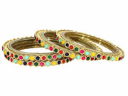 NMII Glass Golden Zircon Gemstone & Colorful Beads Studded Bangles Kada Set For Women & Girls | Traditional Stylish Kangan | Bangles For Women Glass | Wedding, Party, Occasion Wear Bangle- Set of 4
