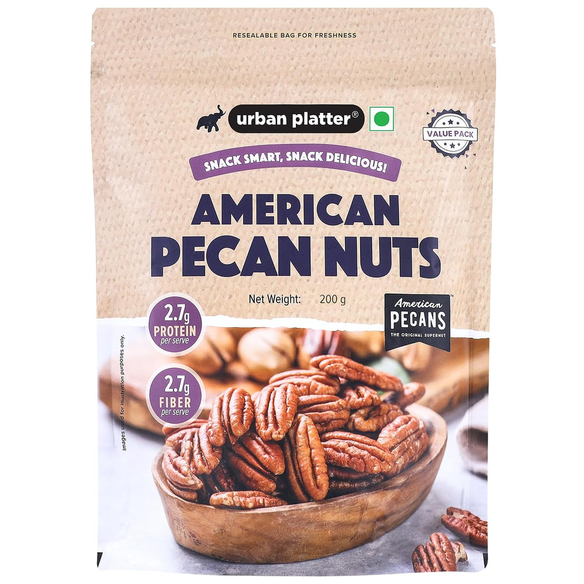 Urban Platter American Pecan Nuts, 200g (Rich in fibre & Healthy Fats | Antioxidant-Rich | Ideal for Snacking & Baking | Halves)