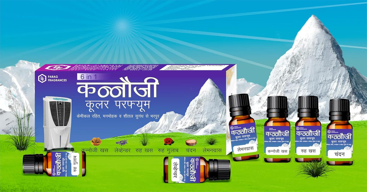 Parag Fragrances Kannauji Cooler Perfume 6 in 1 combo Kannauji Khus, Ruh Khus, Chandan, Ruh Gulab, Lamongrass & Lavender