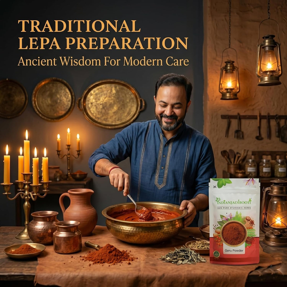 IndianJadiBooti Geru Powder - Red Ochre (Shuddha Gairika) - Traditionally Used for Cooling Skin Rituals, DIY Face Packs & Natural Pigment, 250 Grams