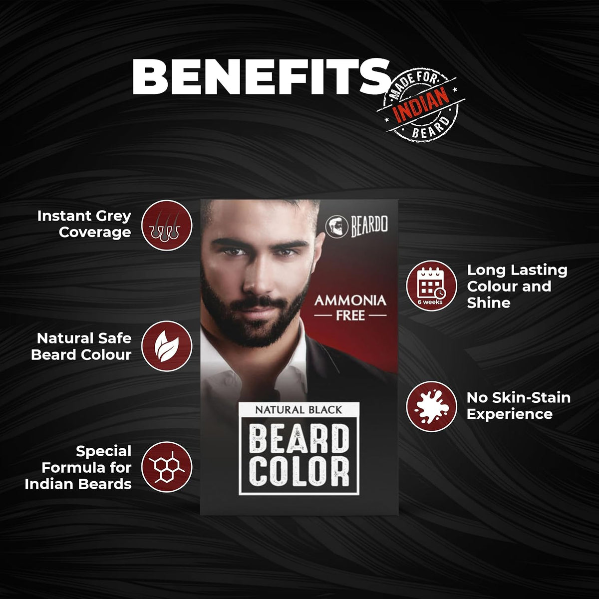 Beardo Beard Color For Men - Natural Black, 60ml | Long Lasting | No Ammonia | Easy to apply, No Stain Beard Hair Colour for men | Skin Friendly Hair dye