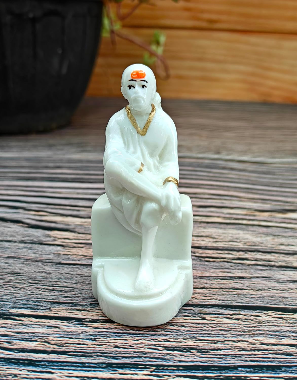 SHINDE EXPORTS shirdi saibaba Marble Idol Statue murti Home Murty for car Dashboard for Pooja Room (9cm)