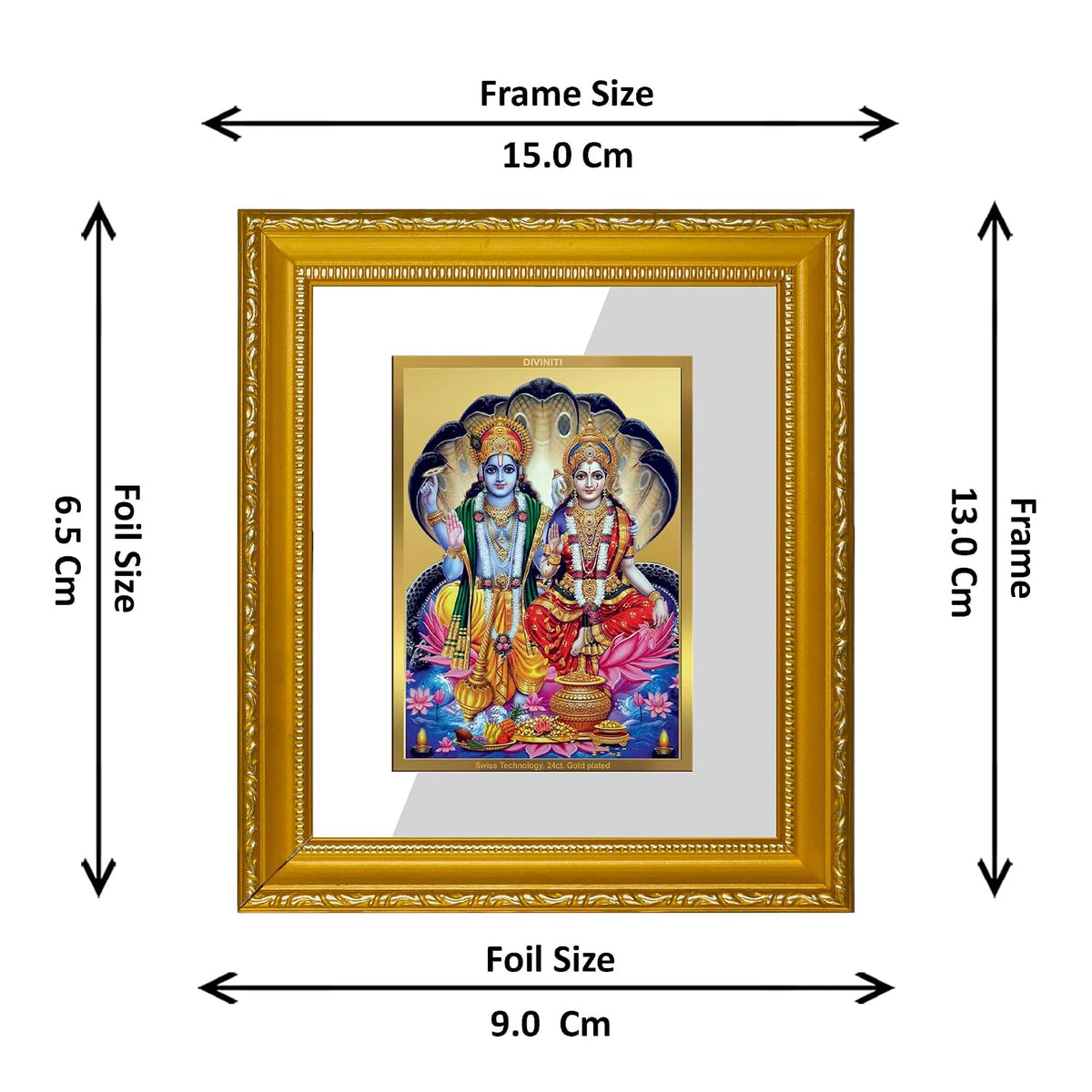 Diviniti Vishnu Lakshmi Gold Plated Wall Photo Frame, Table Décor| DG Frame 101 Size 1 and 24K Gold Plated Foil| Religious Photo Frame Idol For Pooja, Gifts Items (13.5 CM X 15.5 CM)