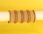 NMII 46 Pcs Premium Velvet Bridal Chuda Set Work With Zircon Stone & Floral Design | Gold Plated Link Chain Chudi | Stone Studded Bangles | Beads Bridal Chuda | Designer Chura For Wedding & Festive