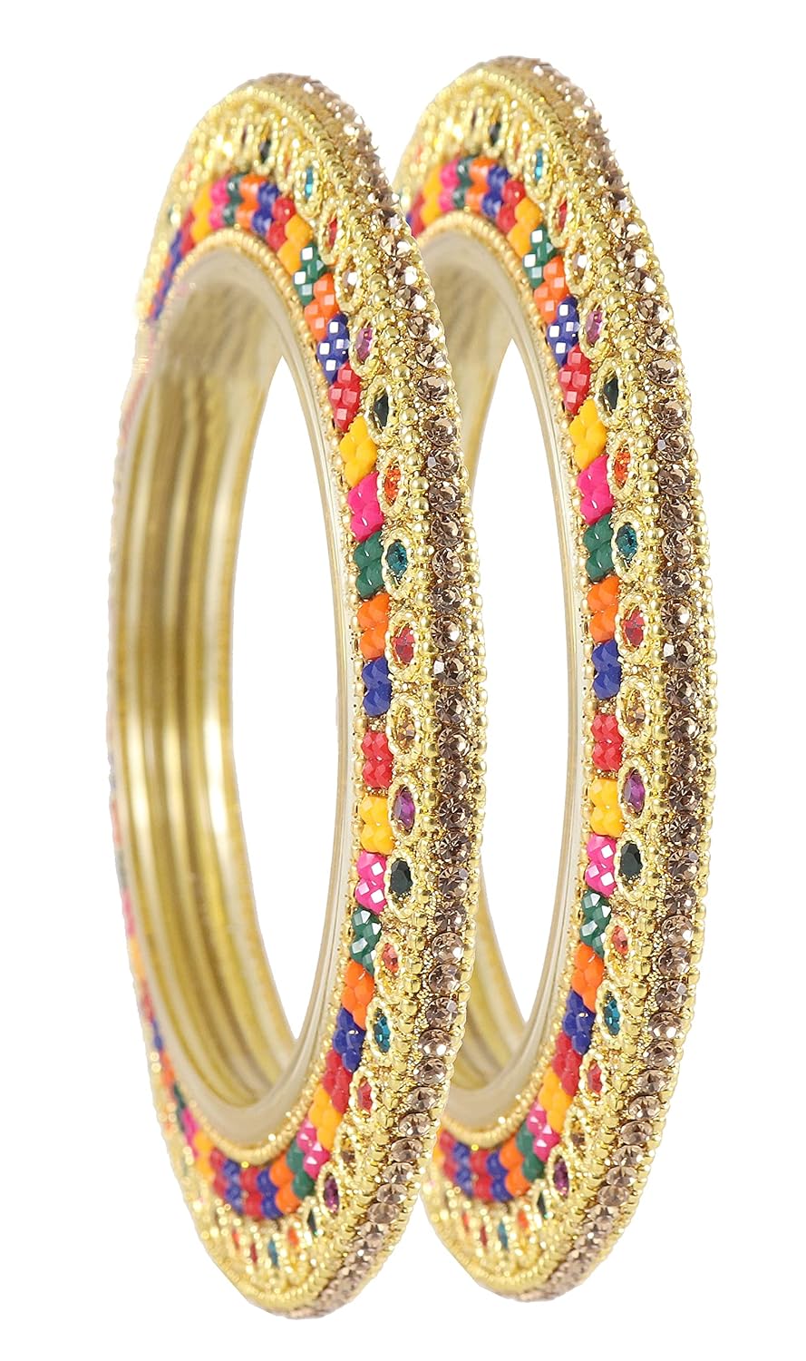 NMII Glass with Zircon Gemstone Or Beads Studded worked and Linked with Ball Chain Glossy Finished Kada Set For Women and Girls