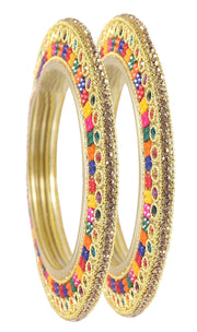NMII Glass with Zircon Gemstone Or Beads Studded worked and Linked with Ball Chain Glossy Finished Kada Set For Women and Girls