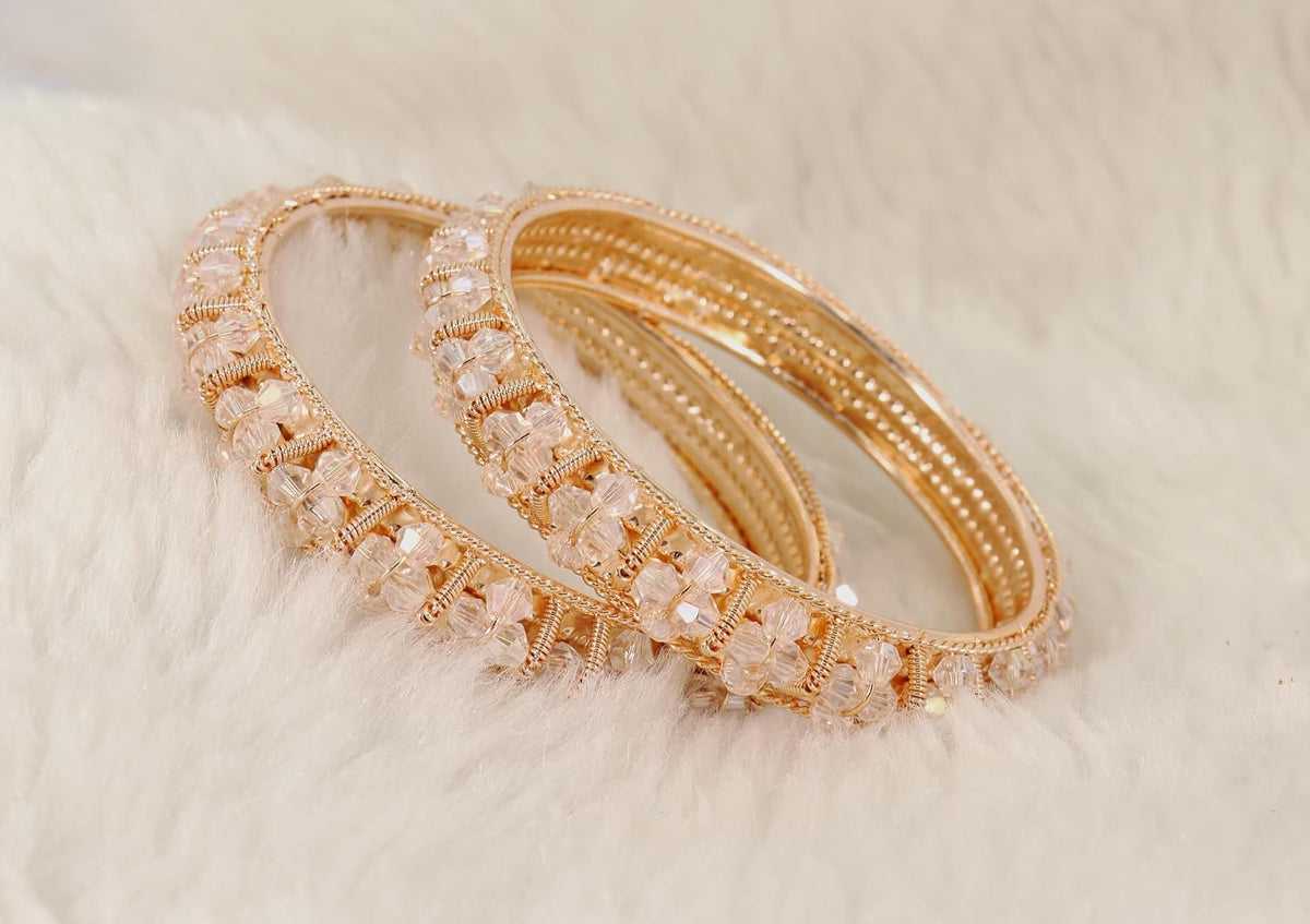 NMII Gold Plated Pearls Kada Bangles Set For Women & Girls | Traditional Designer Bangles | Wedding, Party, Function, Festival, Occasion Fashion Jewellery | Women's Bangles- Set of 2