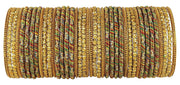 NMII Glass with Beads studded silk thread and Ball Chain Linked Bangle set for Women/Girls, (Multi_2.8 Inches), Pack Of 40 Bangles