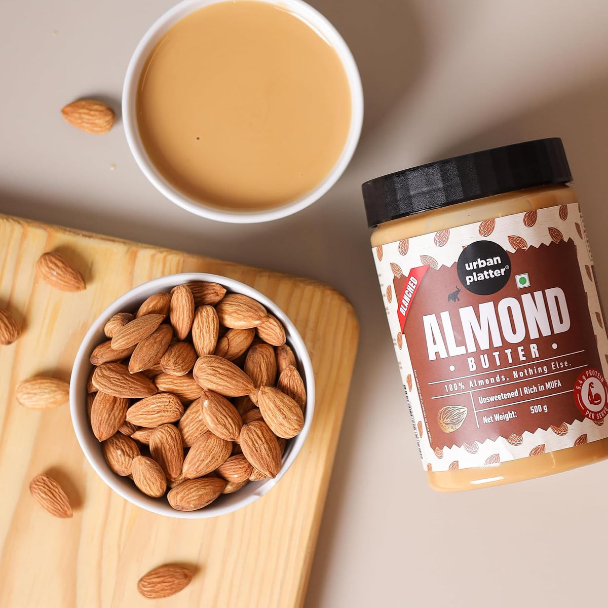 Urban Platter Almond Butter (Without Skin), 500g (Nutty Flavour | Single Ingredient | Keto-Friendly | Blanched Paste)