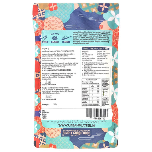 Urban Platter Firm Tofu, 200g (Ambient Storage | High in Protein | Preservative-Free | SOYA Paneer | Perfectly Plant-Based)