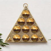 KridayKraft Metal Shri Vastu Navgrah Yantram Maha Yantra with Sampoorna Navgraha Triangle Yantra for Vastu Dosh Nivaran Wall Hanging Triangular Shaped Yantra (8.5 Inches) (1 Pc), Gold