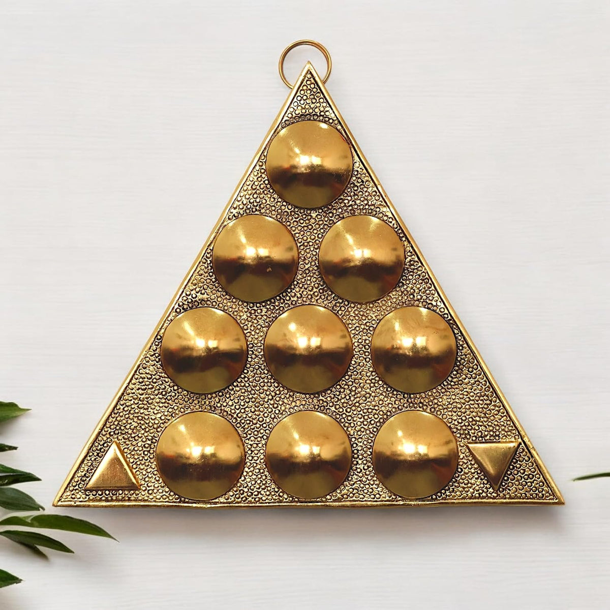 KridayKraft Metal Shri Vastu Navgrah Yantram Maha Yantra with Sampoorna Navgraha Triangle Yantra for Vastu Dosh Nivaran Wall Hanging Triangular Shaped Yantra (8.5 Inches) (1 Pc), Gold