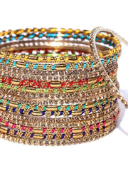 Priyaasi Multicolor Thread Bangles Set for Women | Traditional Design | Stone-Studded | Gold-Plated | Set of 16 | Brass Metal | Bridal Bangles Set for Weddings & Festivals
