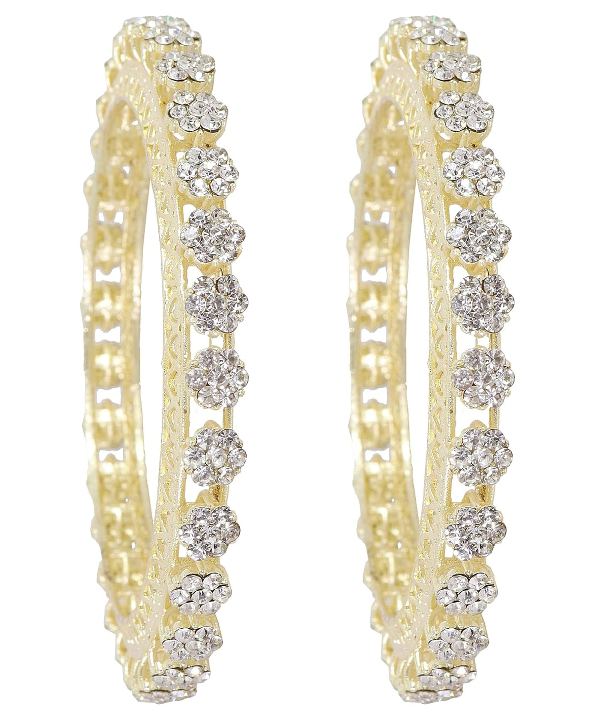 NMII Premium Gold Plated Metal American Diamond Bangles Set For Women & Girls | Pacheli Kada For Women | Traditional Golden Bangles Kada For Wedding, Party, Occasion Jewellery- Set of 2