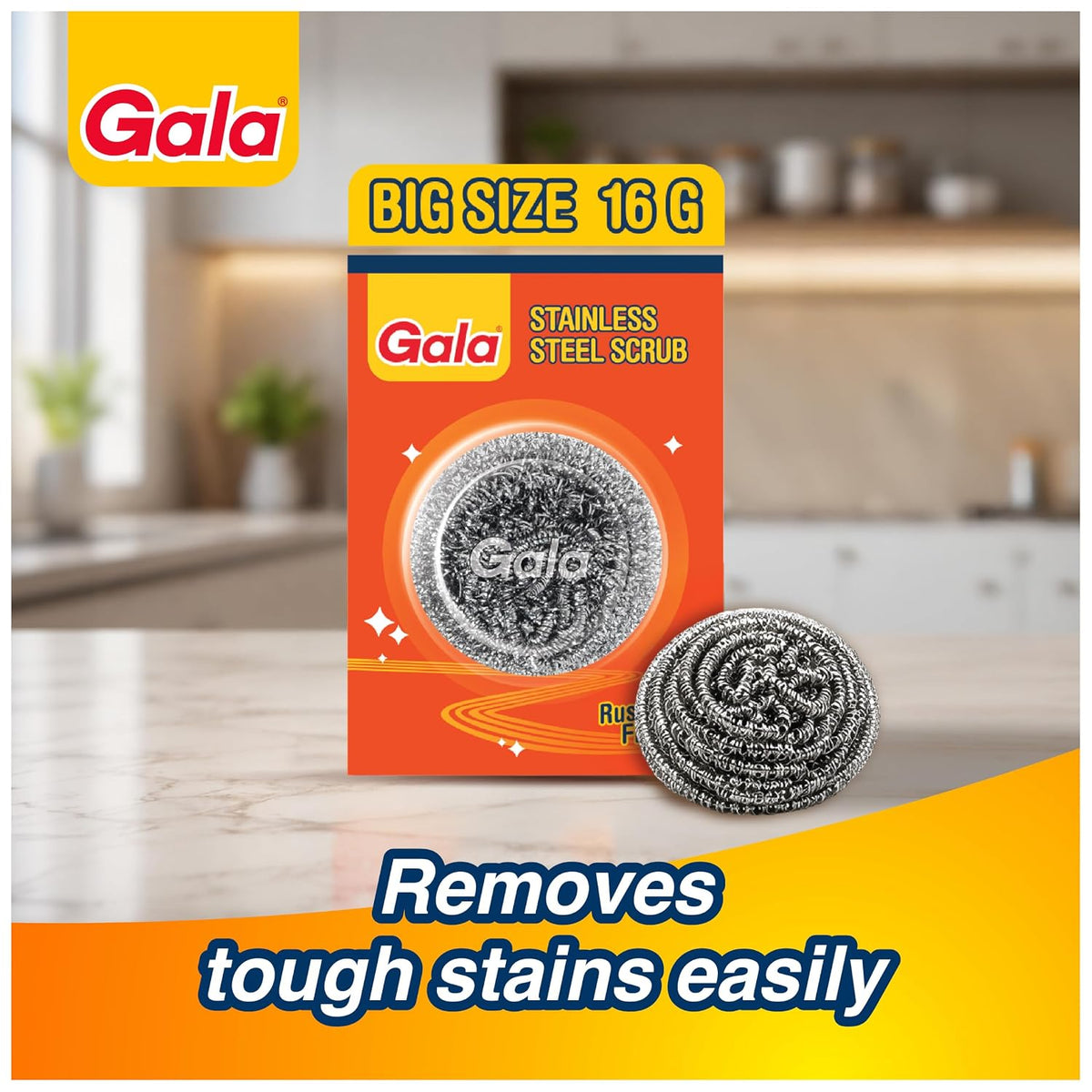Gala Stainless Steel Scrubber - 1 Piece for Kitchen Utensils Cleaning