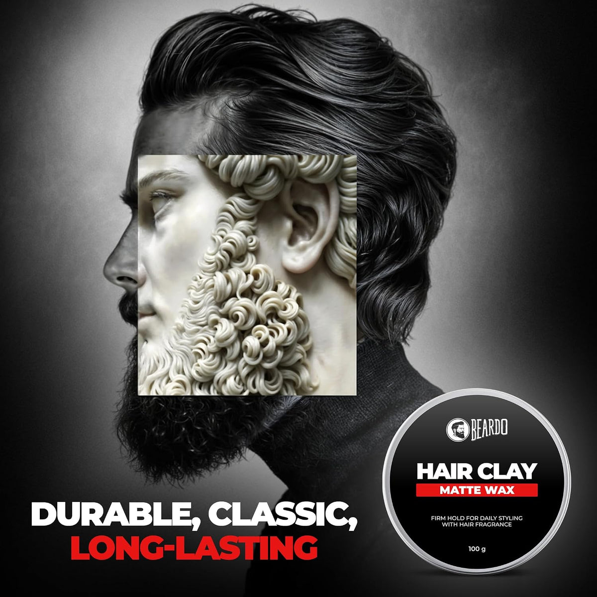Beardo Hair Clay Wax with Roller Hair Brush for Men | Hair Clay for men | Styling Wax | Volumizing | Strong Hold | Restylable |Matte Finish | Easy to Wash Off | Set of 2
