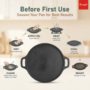 Parage IronCraft Cast Iron Dosa Tawa 30 cm, 4.2 mm Thick Heavy Iron Tawa 3 Kg, Pre-Seasoned Naturally Non Stick, Roti, Chapati, Uttapam Pan, Gas & Induction Compatible, Chemical Free