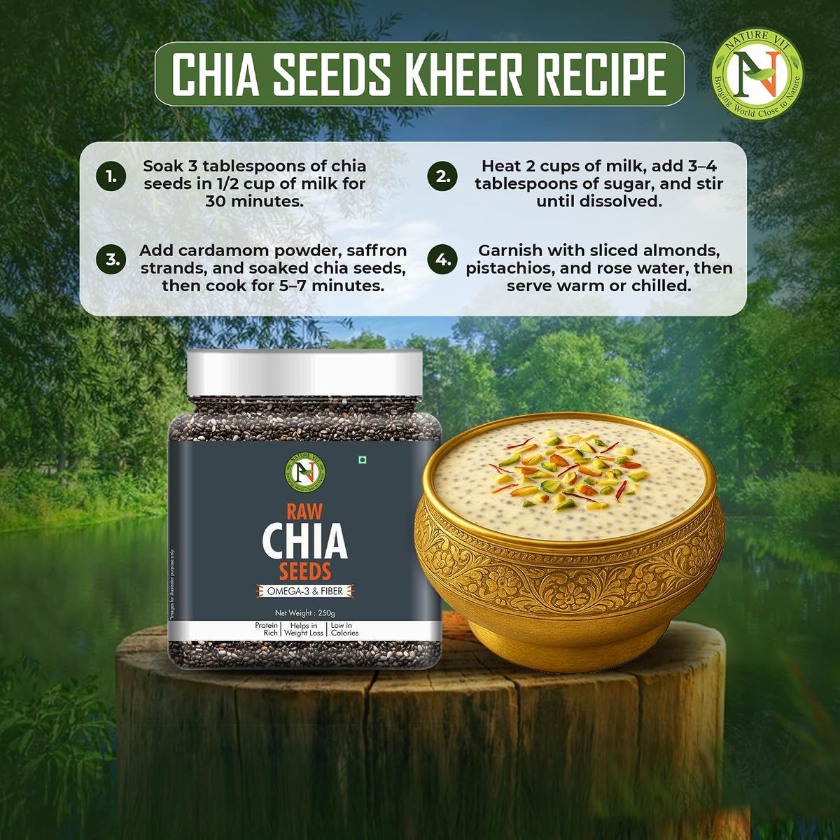 NatureVit Raw Chia Seeds 250g | Superfood for Eating | Rich in Omega-3, Fiber & Protein | Ideal for Weight Loss, Digestion & Energy | Gluten-Free & Vegan