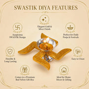 DSH Brass Diya Brass Swastik Diya Oil Diya with Velvet Box for Diwali,Temple,Office Puja and Return Gift.(DYA-SWASTIK)