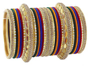 NMII Gold Plated Metal Bangles Velvet Bridal Chuda Set For Women and Girls with Premium Golden Zircon Stones & Beads Worked | Traditional Chuda Set For Women | Women's Bangles Wedding- Set of 30