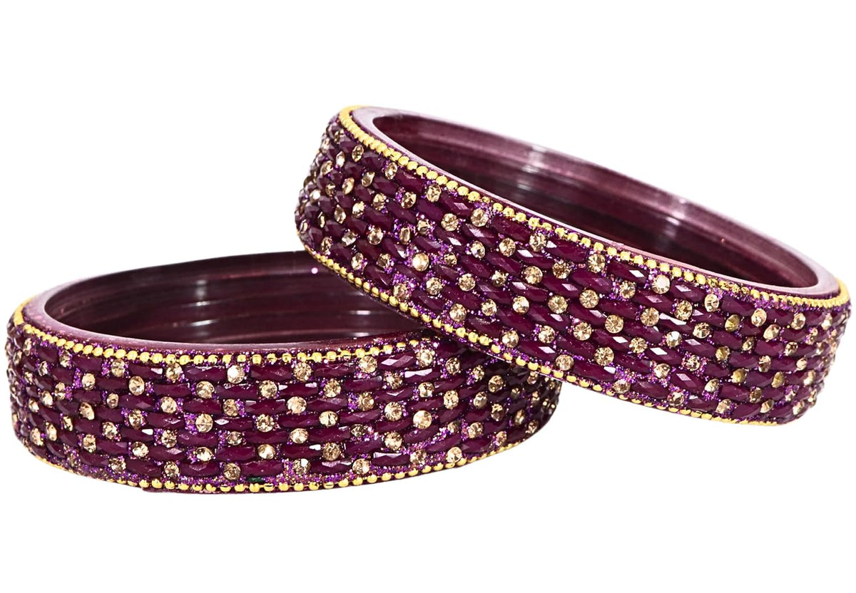 NMII Glass Golden Zircon GemStone & Beads Studded Thick Kada Set For Women & Girls | Chudi Set | Glass Bangles For Women | Fancy Kada For Women Party, Wedding, Occasion, Daily use