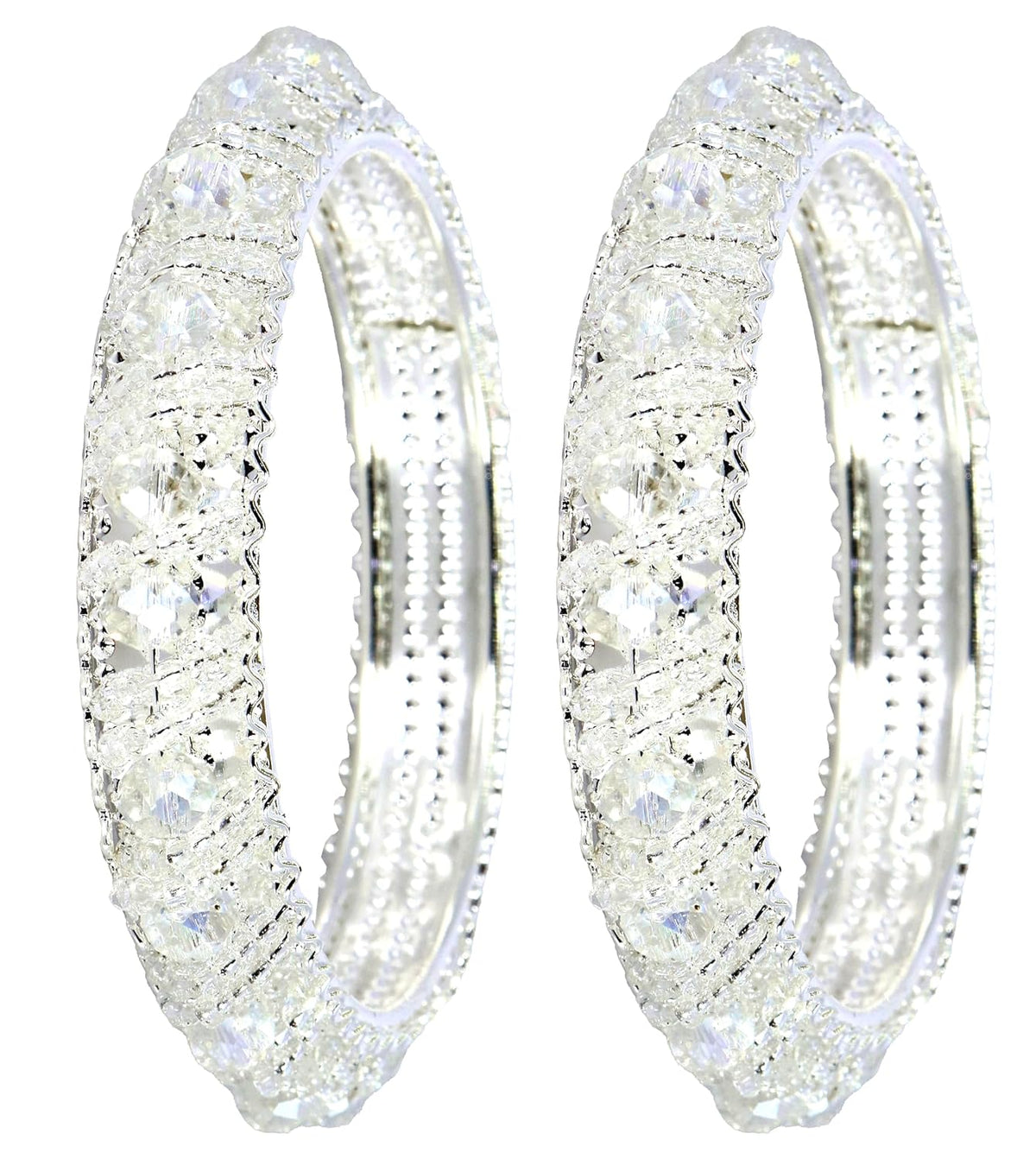NMII Stylish Pearls & Alloy Metal Kada Set For Women and Girls | Metal Bangles For Women | Traditional Kada Bangles For Girls | Pearls Moti kada | metal kada bangles for women, (MAH58_9001-White-2.2)