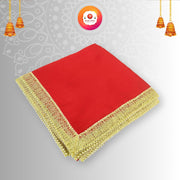Bhakti Lehar Satin Altar Cloth (Size: 1 METER) | Diwali Pooja Sartin Cloth Mat for Puja Table, God Chowki Aasan, Temple, Mandir and Multipurpose Use (Red)