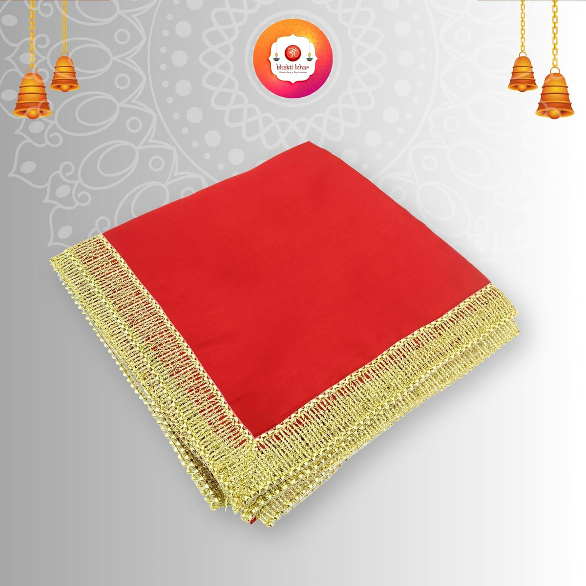 Bhakti Lehar Satin Altar Cloth (Size: 1 METER) | Diwali Pooja Sartin Cloth Mat for Puja Table, God Chowki Aasan, Temple, Mandir and Multipurpose Use (Red)