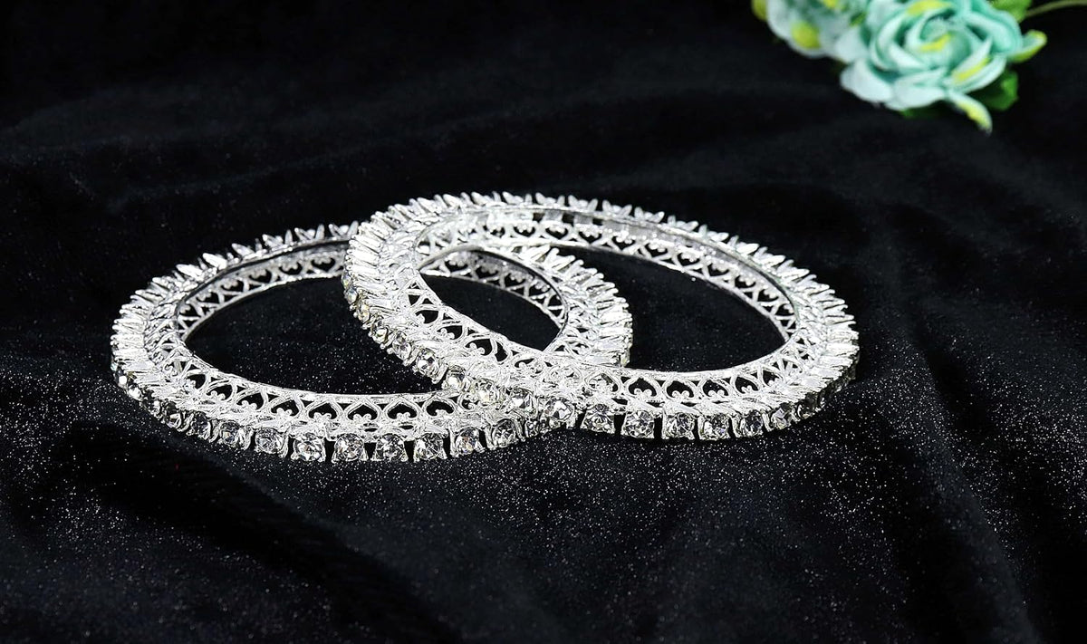 NMII Designer Metal Zircon Diamond Stone Bangles Kada Set For Girls & Women | Latest Women's Bangles | Trendy Kada For Women | Metal Bangles | Bangles For Wedding, Party, Festive- Set of 2