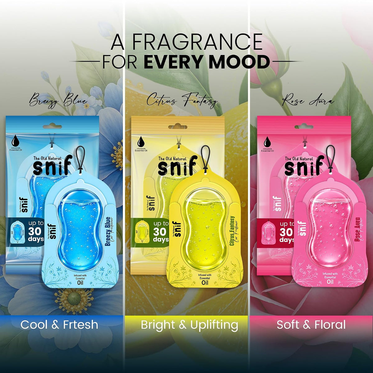 The Old Natural Car Air Freshener Hanging – Snif Gel Car Perfume, Essential Oil Based Long Lasting Car Fragrance (30–45 Days), Odor Eliminator Auto Air Freshener for Car – Rose Aura