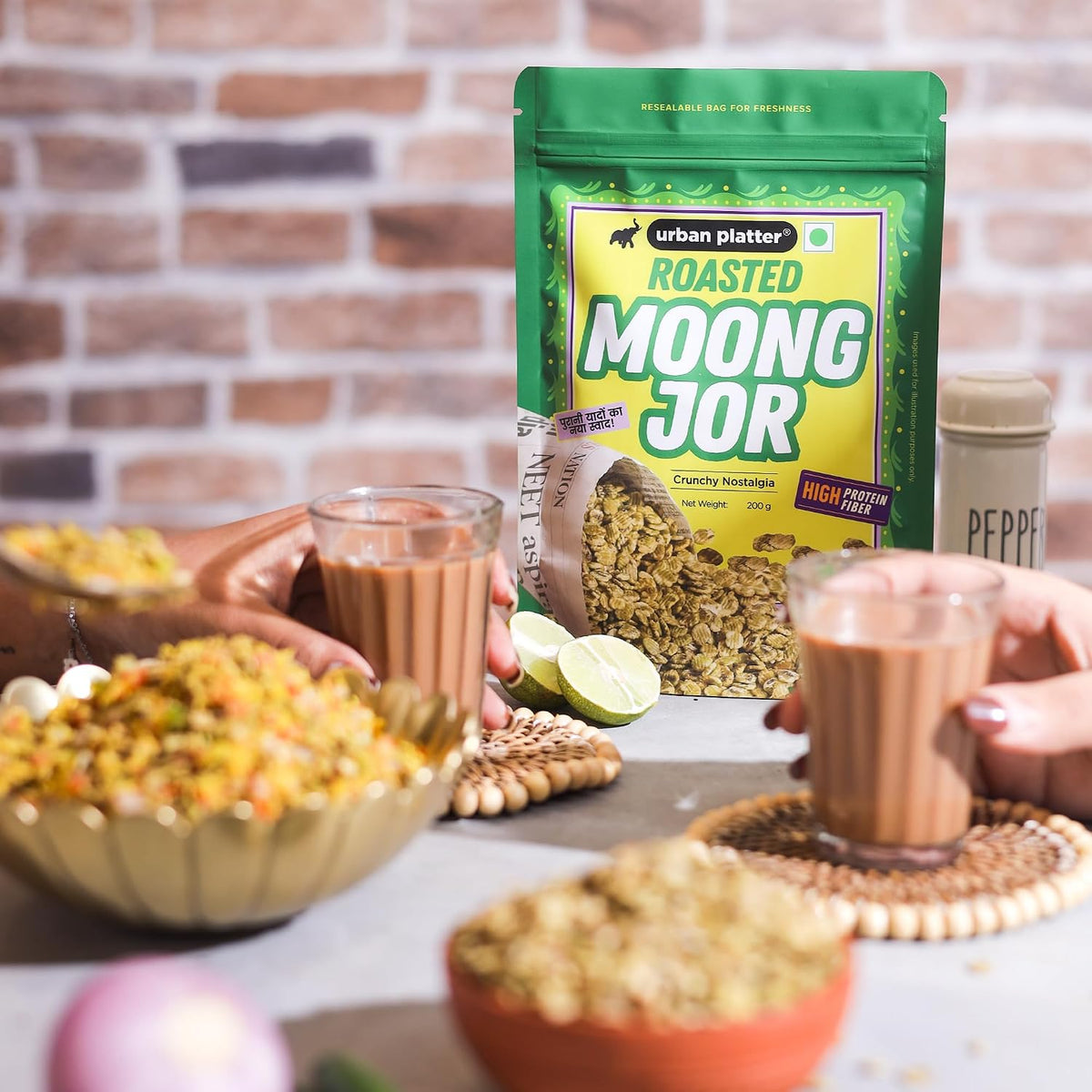 Urban Platter Roasted Moong Jor, 200g (High Protein, High Fiber, Palm Oil Free | Non Fried Nostalgic Indian Snack | Flattened Whole Mung Beans)