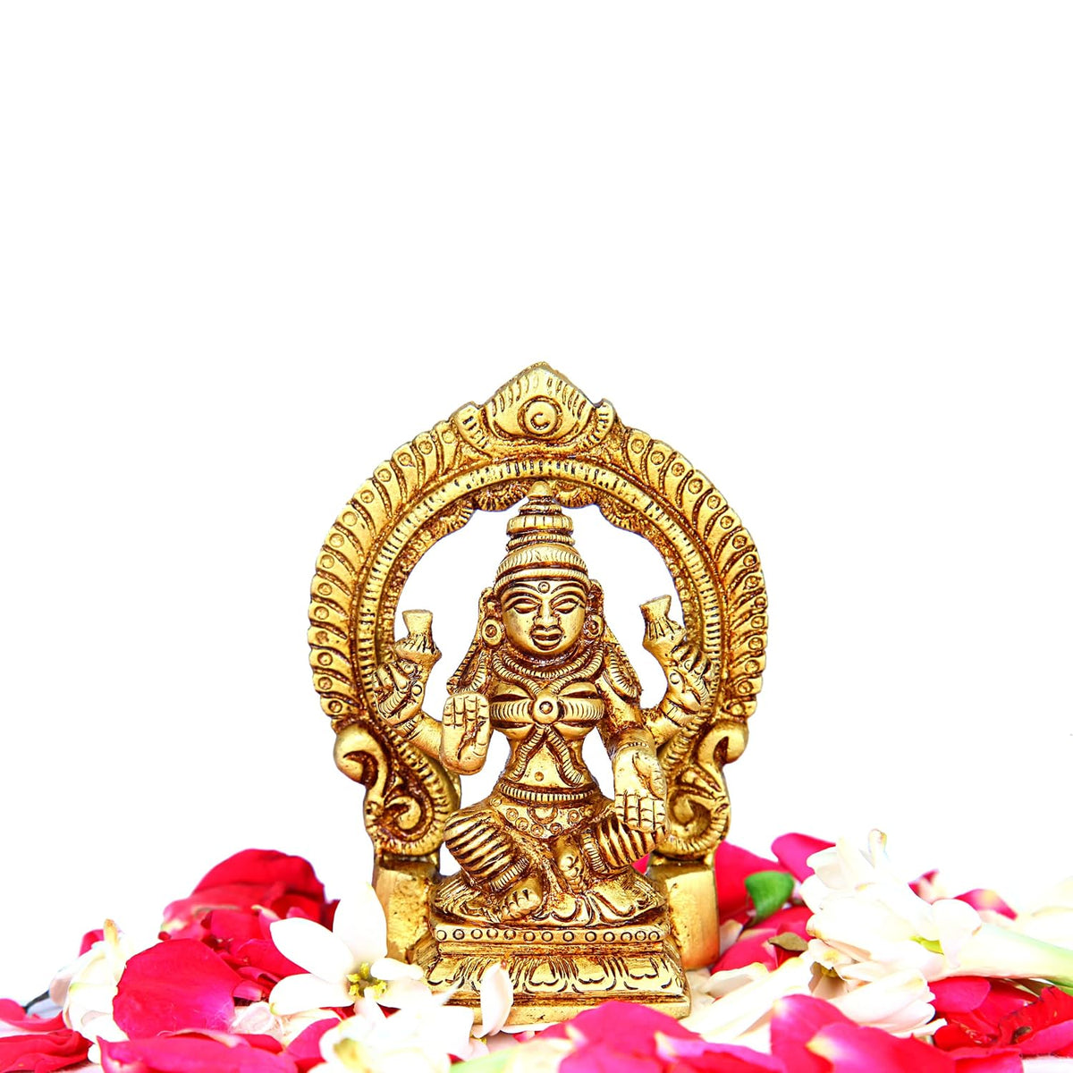 Aalayam Selveer Laxmi Devi Brass Idol with Arch Small | Lakshmi Devi Idol | Lakshmi Silai Brass 9 CM Height, Gold Colour 1 No