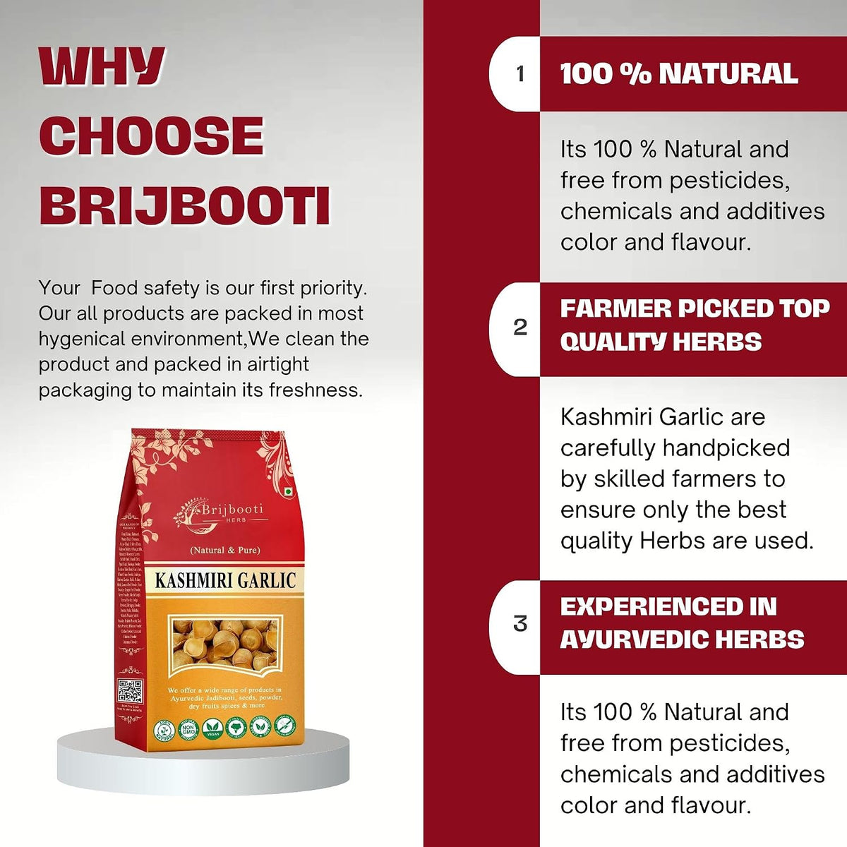 Brijbooti Kashmiri Lehsun 900 Gram | Organic Single Clove Garlic | Snow Mountain Kashmiri Garlic | Allium Sativum