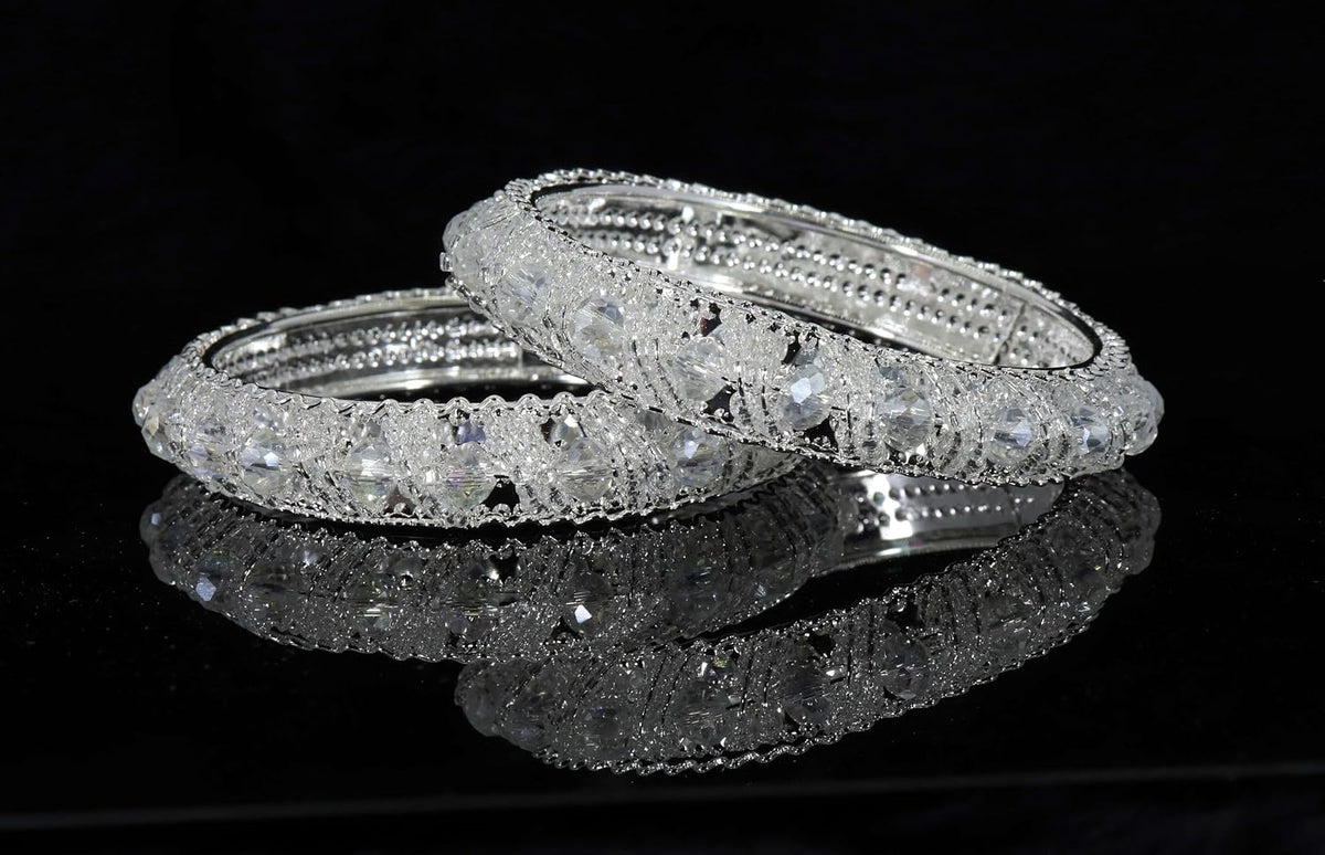 NMII Stylish Pearls & Alloy Metal Kada Set For Women and Girls | Metal Bangles For Women | Traditional Kada Bangles For Girls | Pearls Moti kada | metal kada bangles for women, (MAH58_9001-White-2.2)