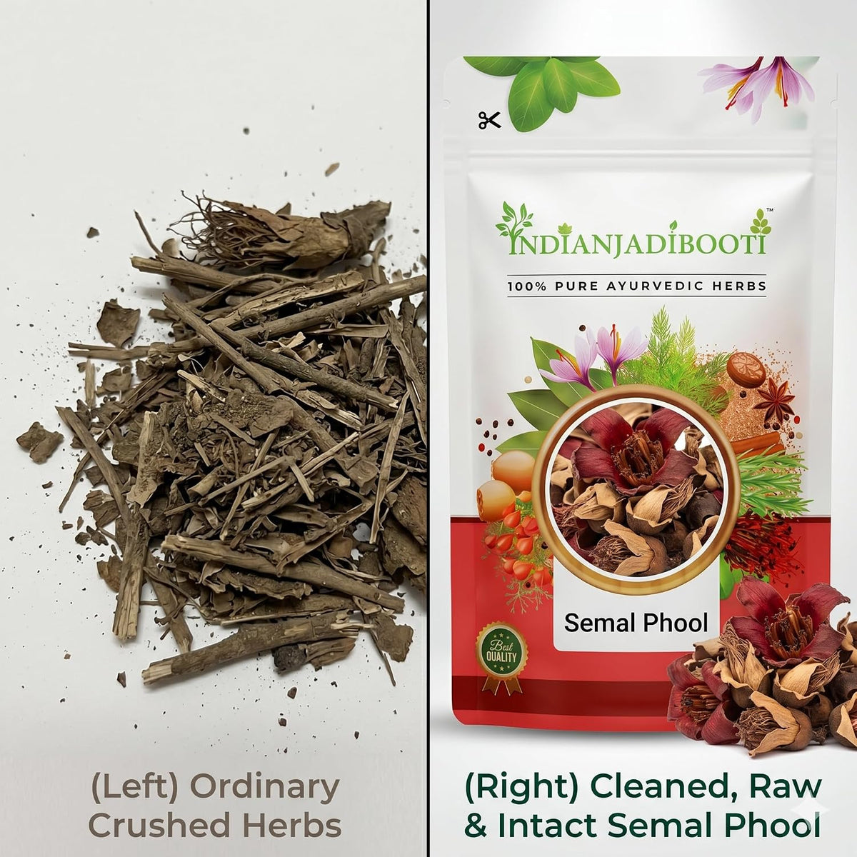IndianJadiBooti Semal Phool (Bombax Malabaricum) - Raw Shalmali/Simbal Flower | Natural Cooling, Skin Care & Wellness | Premium Dried Red Silk Cotton Tree Flowers (Cleaned)