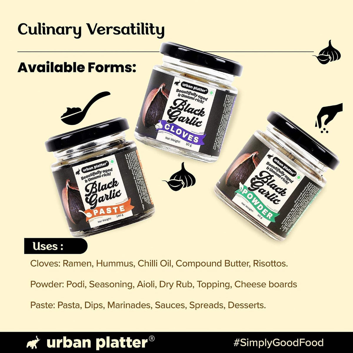Urban Platter Black Garlic Powder, 50g [Umami-Rich, Slowly-Aged, Functional Food, No preservatives]