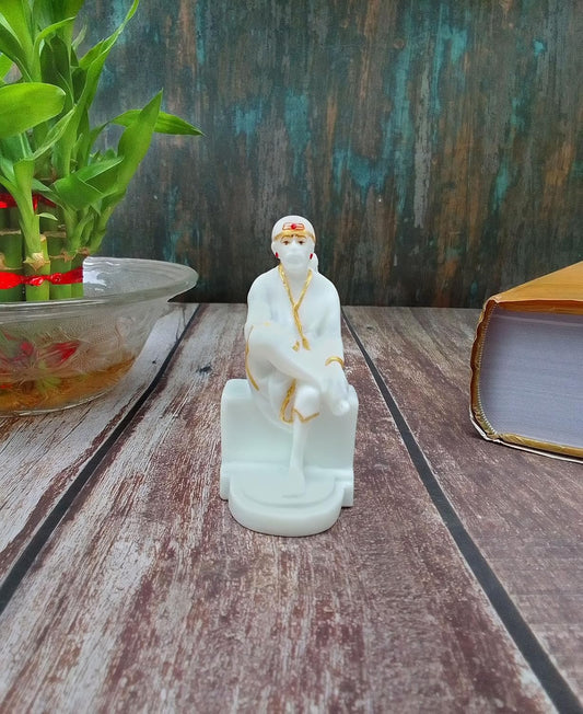 SHINDE EXPORTS White shirdi saibaba Marble Idol for Pooja Room Statue murti car Dashboard Home Murty. (9 CM)